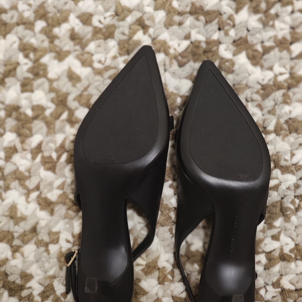 Charles & Keith Black Slingback Heels Gold Buckle Size 38 - Picture 5 of 6